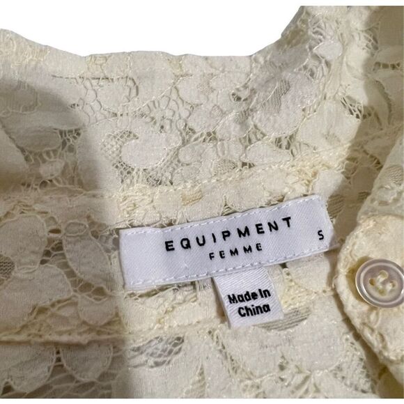 Equipment Small Cream Lace Button Front Long Sleeve Shirt Women’s - Picture 3 of 10
